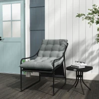 Outsunny Chaise de jardin fauteuil d'extérieur avec coussin cadre en acier pour balcon, terrasse, jardin gris(m-2)