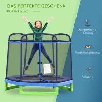 HOMCOM 7FT Kinder Trampolin mit Sicherheitsnetz Kleinkind-Trampolin für drinnen und draußen Fitnesstrampolin Gartentrampolin für 3-12 Jahre Kinder bis 80 kg Stahl Blau+Grün 215 x 200 x 190 cm(m-4)