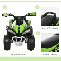 HOMCOM Cuatriciclo Infantil Tipo Quad Todoterreno con Luces Sonidos y Asiento Amplio para +18 Meses 67,5x38x44 cm Verde y Negro(m-6)
