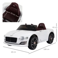 HOMCOM Macchina Elettrica per Bambini Bentley GT 6V, con Doppi Motori, Auto Elettrica per Bambini con Telecomando, Clacson, Suoni, Fari e 2 Portiere Apribili, 2.5-5 km/h, per 3-5 Anni, Bianco(m-3)
