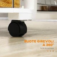 HOMCOM Carrello da Cucina con Cassetto, 4 Cesti e 4 Ripiani, in Metallo, Ceramica e Legno, 57x37x83 cm, Bianco(m-6)