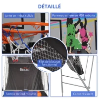 HOMCOM Jeu de basketball arcade pliable à 2 panier 4 balles pompe de gonflage, panier de basketball avec système de pointage, 4 bouton fonctionnement et 8 modes de jeux, 205x110x205cm, noir et blanc(m-6)
