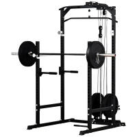 HOMCOM Stazione Fitness Multifunzione Power Tower per Palestra in Casa e Ufficio 155x118x220cm Nero(m-1)