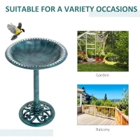 Outsunny Garden Bird Bath Outdoor Decrative Garden Feeder Stand with Scallop-like Pattern, Time-Worn Finish, 50cm, Green(m-4)