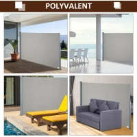 Outsunny Store latéral brise-vue rétractable 300 x 160 cm, paravent extérieur en aluminium, protection solaire, brise-vue extensible pour balcon, jardin, terrasse, gris(m-7)