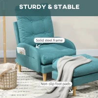 HOMCOM Upholstered Recliner Armchair with Footstool Set, Modern Button Tufted Accent Chair with Adjustable Backrest, Cushions, Wood Legs and Side Pockets for Living Room, Bedroom, Home Study, Blue(m-6)