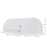 Outsunny 6 x 3 x 2 m Polytunnel Greenhouse, Walk in Polytunnel Tent with Metal Frame, Zippered Door and 8 Windows for Garden and Backyard, White(m-3)