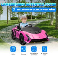 AIYAPLAY Coche Eléctrico para Niños Lamborghini Autentica con Batería 12V Mando a Distancia Faros Bocina Arranque Suave y Música MP3 Rosa(m-4)