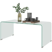 HOMCOM Table basse en verre table de salon rectangulaire design moderne en verre trempé avec bords arrondis sûrs transparent(m-1)