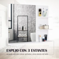 kleankin Espejo de Baño para Colgar en la Pared Espejo de Pared con 3 Estantes Incorporados 60x10x48 cm Blanco(m-5)