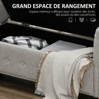 HOMCOM Banc banquette coffre 2 en 1 en tissu aspect lin avec pieds en bois 146,5 x 49 x 72 cm gris(m-4)