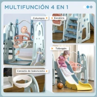 HOMCOM Tobogán Infantil con Columpio y Canasta Baloncesto 3 en 1 para Niños de +18 Meses con Asiento Ajustable Centro de Actividades para Interior y Exterior 150x190x100 cm Multicolor(m-4)