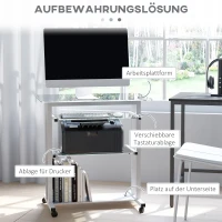 HOMCOM Computertisch Eckschreibtisch Winkelschreibtisch Schreibtisch Bürotisch PC moderner einfacher Stil Hartglas Eisenrohr Weiß 80 x 51 x 83 cm(m-5)