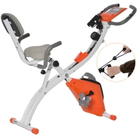 HOMCOM Bicicleta Estática Plegable Regulable en Altura Resistencia Magnética Ajustable Bici Estática con Pantalla LCD Asiento con Respaldo Sensor de Pulso Carga 120 kg para Casa 105x48x118 cm Naranja(m-11)