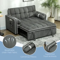 HOMCOM Two-Seater Linen-Look Sofa Bed - Charcoal Grey(m-6)