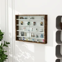 HOMCOM 5-Tier Wall Display Shelf Unit Cabinet w/ 4 Adjustable Shelves Glass Doors Home Office Ornaments 60x80cm Rustic brown(m-7)