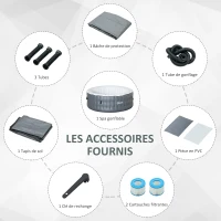 Outsunny Spa Gonflable Rond - 930 litres 108 Jets de Massage - 4 Personnes avec bâche, 2 Cartouches filtrantes - Liner PVC Blanc Gris(m-9)