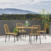 Outsunny 5 Pcs Rattan Outdoor Dining Set Patio Conservatory w/ Tempered Glass Tabletop Hollowed-out Design - Natural Wood Finish(m-2)