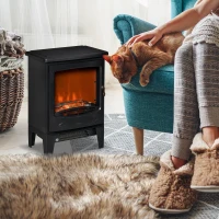 HOMCOM Camino Elettrico da Terra con Effetto Fiamma, Temperatura Regolabile 900W-1800W, Copertura 15-20m², 39x26x54.8cm, Nero(m-2)