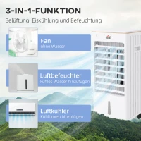 HOMCOM Luftkühler, mobil, mit Luftbefeuchtung, 3 Modi & Geschwindigkeiten, Timer, Weiß(m-4)