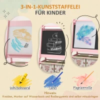 AIYAPLAY 3-in-1 Kinder Staffelei mit Papierrolle, Kreidetafel, Whiteboard, Aufbewahrungskörbe, 54 x 46,5 x 93 cm, rosa(m-4)