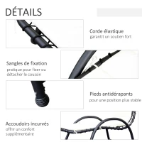 Outsunny Bain de Soleil transat de jardin chaise longue Design Contemporain - Pare-Soleil et Matelas - Acier Polyester - dim. 1,7L x 1,18l x 1,77H m - écru Noir(m-5)