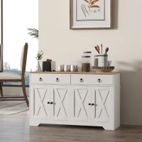 HOMCOM Buffet meuble de rangement armoire de cuisine style rural 2 tiroirs et 2 placards étagères à hauteurs réglables blanc(m-2)