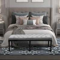 HOMCOM Fabric Bed End Bench Side Chaise Lounge Sofa Velvet Upholstered Tufted Accent Window Seat for Bedroom, Living Room, Hallway, Grey(m-10)