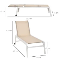 Outsunny Lettino Prendisole con Schienale Reclinabile, in Alluminio e Textilene, 169x65x102 cm, Beige e Bianco(m-3)
