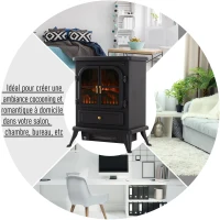 HOMCOM Cheminée électrique poêle style rétro thermostat 900-1800 W minuterie et télécommande noir(m-4)