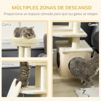 PawHut Árbol Rascador para Gatos Pequeños Altura 83cm Torre para Gatos con Cama Cueva y Bola Colgante 60x30x83 cm Beige(m-4)