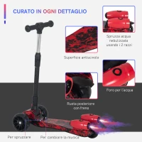 HOMCOM Monopattino a 3 Ruote per Bambini Piccoli 3-6 Anni, Pieghevole, Regolabile con Musica, Ruote Luminose e Razzi, Rosso(m-5)