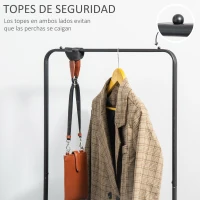 HOMCOM Perchero con Zapatero Perchero con Ruedas con Barra para Colgar y 2 Cestas para Entrada Dormitorio Salón 56,5x31,5x152,5 cm Negro(m-5)