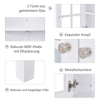 HOMCOM Küchenschrank, Sideboard mit 3 Schichten, Küchenbuffet, Vitrinenschrank mit Glastür im Landhausstil, Geschirrschrank, Buffetschrank für kleine Räume, MDF, Weiß, 80 x 28 x 84 cm(m-5)