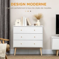 HOMCOM Commode 3 tiroirs design scandinave piètement effilé incliné bois pin panneaux blanc80 x 30 x 80 cm blanc(m-4)