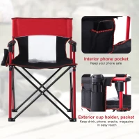 Outsunny Folding Fishing Camping Chair Portable Picnic Armchair Director Seat Oxford Metal Frame with Cup Holder, Phone Pocket - Red(m-5)