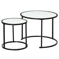 HOMCOM Juego de 2 Mesas Auxiliares Redondas Apilables Mesas Nidos con Encimera en Efecto de Mármol Ø60x46 cm y Ø40x40 cm Blanco(m-11)