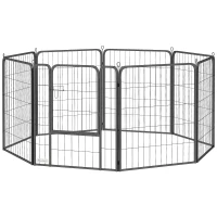 PawHut Eight-Panel Dog Playpen with Door, for Large Dogs, Indoors, Outdoors, 80cm Tall, Black(m-11)