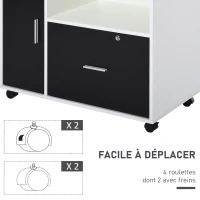HOMCOM support d'imprimante organiseur bureau caisson placard porte, niche, tiroir verrouillable + grand plateau panneaux particules noir blanc(m-4)