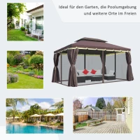 Outsunny Gartenpavillon Pavillon 390 x 290 x 280 cm Gartenzelt Festzelt Partyzelt mit 4 x Seitenteile Moskitonetz wetterfest Aluminium Polyester Kaffee+Schwarz(m-5)