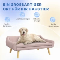 PawHut Haustiersofa Hundesofa, Skandidesign, abnehmbares Polster, Samtoptik, 102 cm x 58,5 cm x 42,5 cm, Rosa + Natur(m-5)
