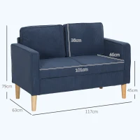 HOMCOM Small Two-Seater Corduroy Sofa - Blue(m-3)