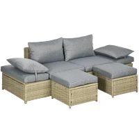Outsunny 4-tlg. Gartenmöbelset, Rattanoptik, 2x Sofa, 2x Hocker, frei kombinierbar, Sitzkissen, dunkelgrau(m-1)