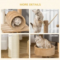 PawHut 121cm Cat Tree Tower for Indoor Cats Kitten Activity Centre Scratching Post with Bed Tunnel Perch Interactive Ball Toy Brown(m-5)