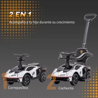 AIYAPLAY 2 en 1 Coche Correpasillos para Niños 12-36 Meses Lamborghini Essenza SCV12 Andador Empujador con Bocina Mango de Empuje y Barandilla Extraíbles 86,5x40x89,5 cm Blanco y Negro(m-4)