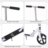 HOMCOM Patinete Plegable para Niños de 7-14 Años Scooter Infantil Manillar Ajustable en Altura de 4 Niveles con Freno Blanco(m-7)