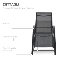 Outsunny Set 2 Lettini Prendisole e Tavolino con Ripiano, in Tessuto Traspirante e Metallo, 59x169x66 cm, Nero(m-6)