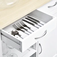 HOMCOM Kitchen Storage Trolley Cart Cupboard Rolling Wheels Shelves Cabinet Island W/ Drawers Towel Rail Wine Glass Rack Pine Wood Worktop  White(m-8)