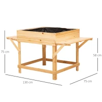 Outsunny Hochbeet aus Holz Pflanzkasten für Garten Balkon mit Ablage Blumenbeet Blumenkasten Natur 130 x 75 x 75 cm(m-3)