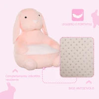 HOMCOM Poltroncina per Bambini Forma a Coniglio in Peluche con Base Antiscivolo, Arredamento Cameretta Rosa, 60x50x59cm(m-5)